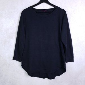 Fresh Produce Women's Sm Black Long Sleeve Rounded Hem Tunic Top, Cotton Tee